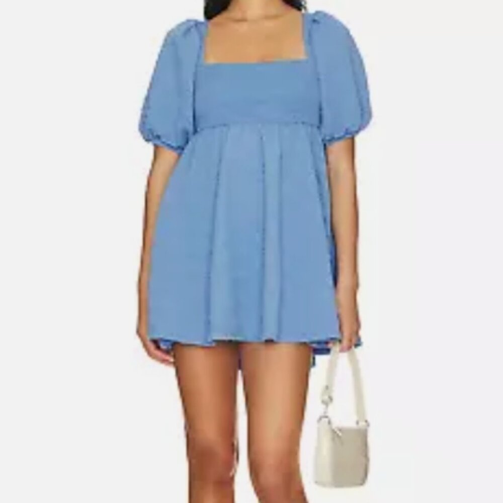 Free People Violet Puff Sleeve Tie Back Mini Dress
